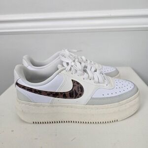 Nike Womens Court Vision Alta White Leopard Swoosh Sneakers Size 8.5 DO2797-100